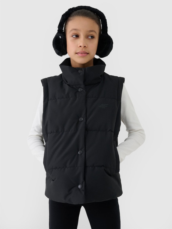 Dziewczęcy bezrękawnik puchowy 4F 4FJWSS25TVJAF167 - czarny