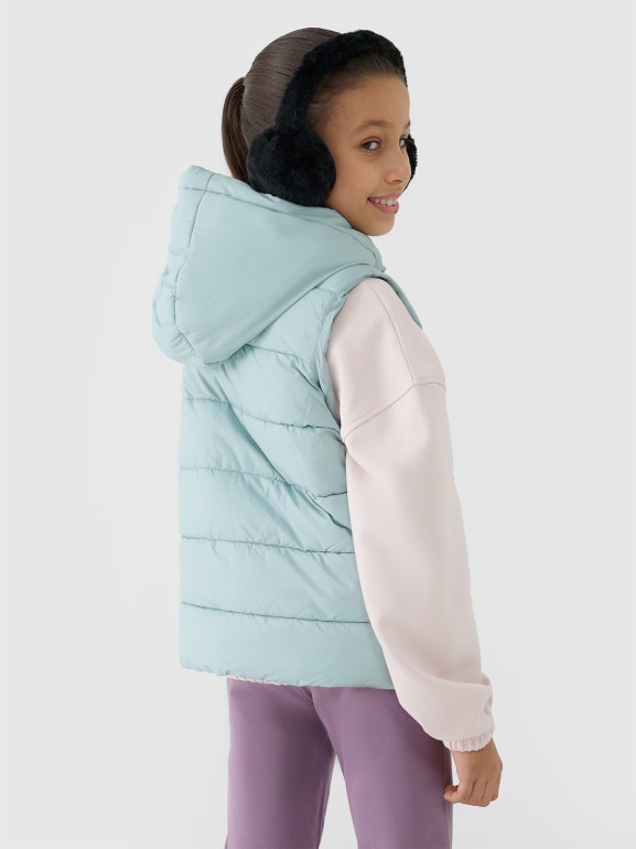 Dziewczęcy bezrękawnik puchowy pikowany 4F 4FJWSS25TVJAF166 - turkusowy