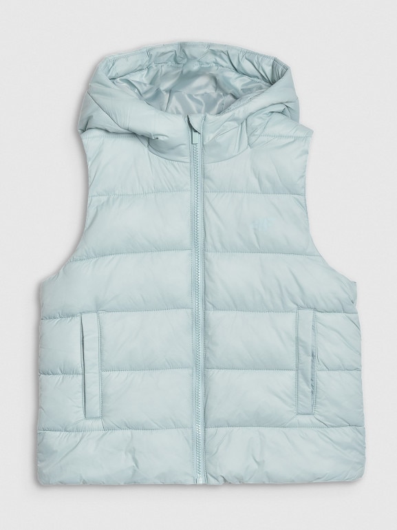 Dziewczęcy bezrękawnik puchowy pikowany 4F 4FJWSS25TVJAF166 - turkusowy
