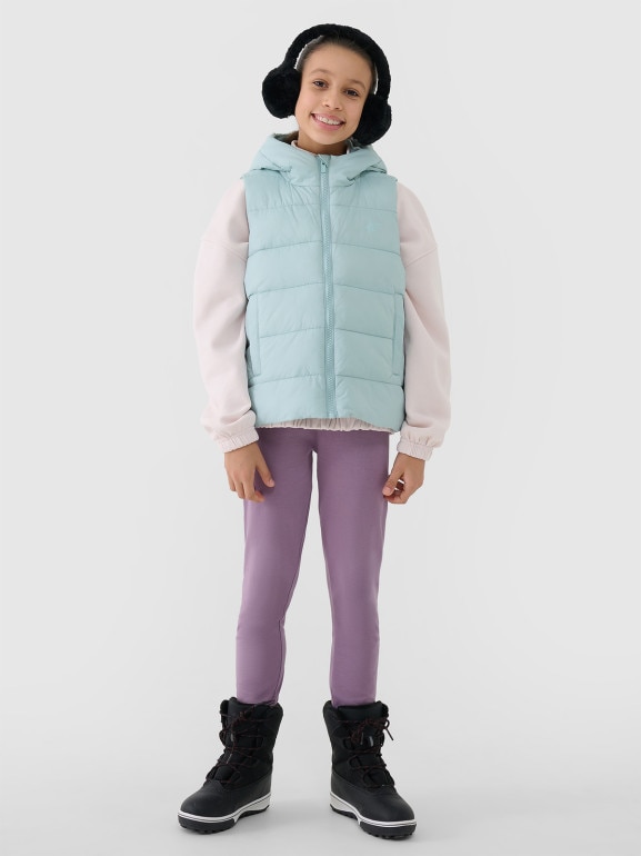 Dziewczęcy bezrękawnik puchowy pikowany 4F 4FJWSS25TVJAF166 - turkusowy
