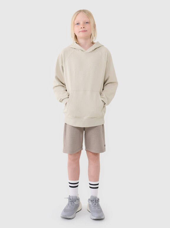 Chłopięca bluza dresowa nierozpinana z kapturem 4F 4FJWSS25TSWSM1712 - beżowa