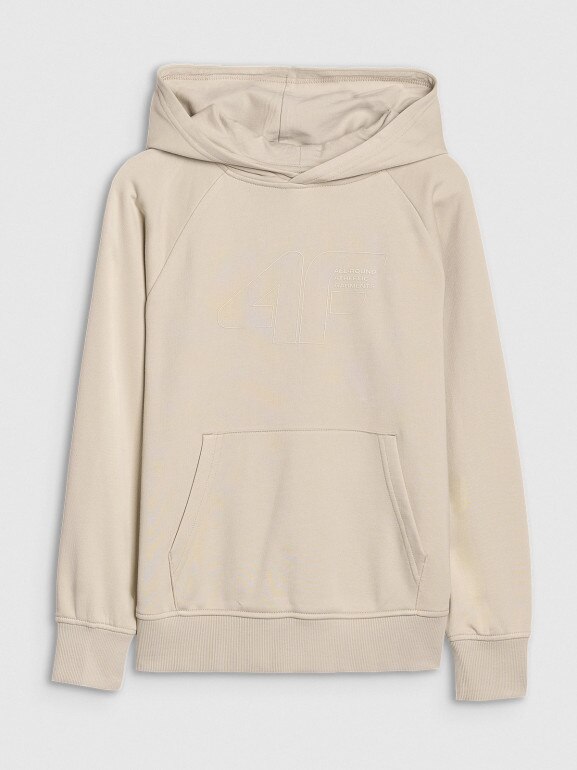 Chłopięca bluza dresowa nierozpinana z kapturem 4F 4FJWSS25TSWSM1712 - beżowa