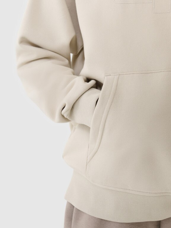 Chłopięca bluza dresowa nierozpinana z kapturem 4F 4FJWSS25TSWSM1712 - beżowa