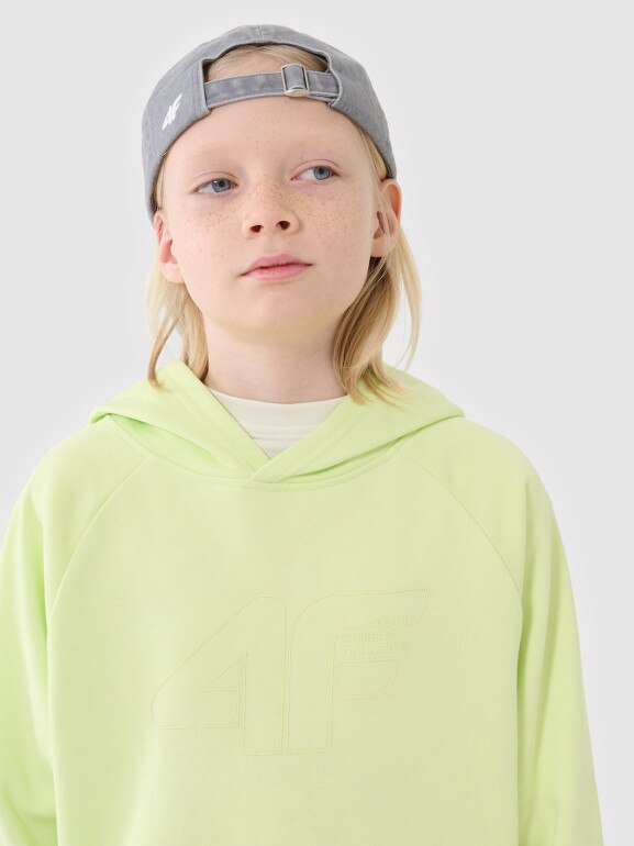 Chłopięca bluza dresowa nierozpinana z kapturem 4F 4FJWSS25TSWSM1712 - zielona
