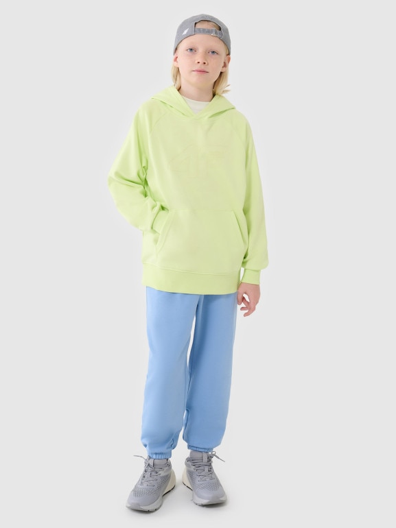 Chłopięca bluza dresowa nierozpinana z kapturem 4F 4FJWSS25TSWSM1712 - zielona