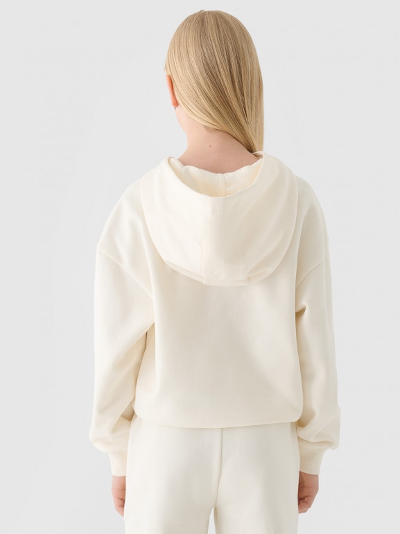 Dziewczęca bluza dresowa nierozpinana z kapturem 4F  4FJRAW24TSWSF1790 - beżowa
