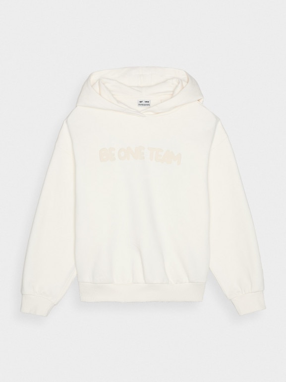 Dziewczęca bluza dresowa nierozpinana z kapturem 4F  4FJRAW24TSWSF1790 - beżowa