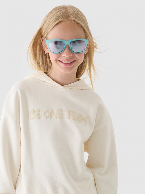 Dziewczęca bluza dresowa nierozpinana z kapturem 4F  4FJRAW24TSWSF1790 - beżowa