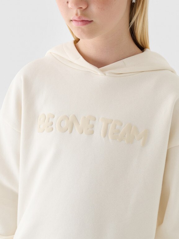 Dziewczęca bluza dresowa nierozpinana z kapturem 4F  4FJRAW24TSWSF1790 - beżowa