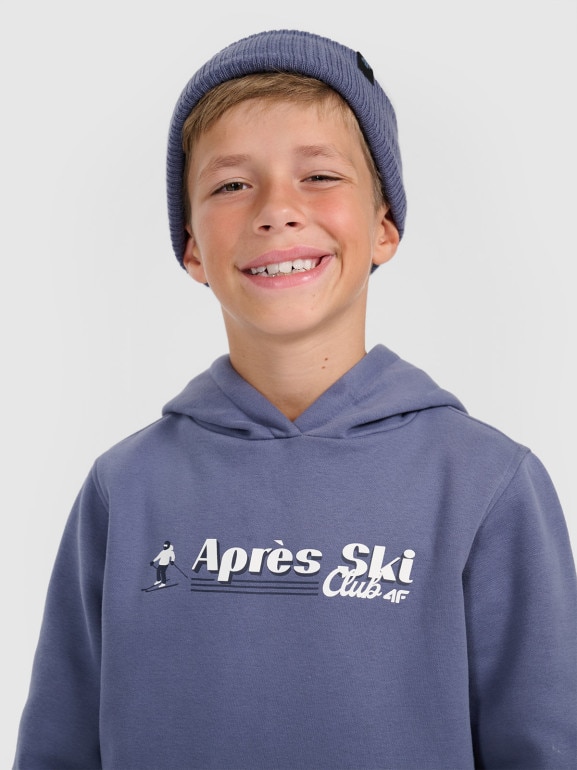 Chłopięca bluza dresowa nierozpinana z kapturem 4F 4FJRAW25TSWSM2416 - niebieska