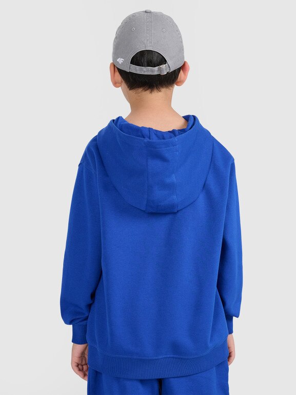 Chłopięca bluza dresowa nierozpinana z kapturem 4F 4FJRAW25TSWSM2490 - niebieska