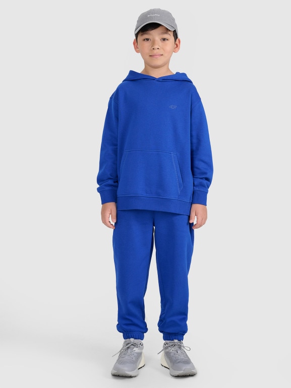 Chłopięca bluza dresowa nierozpinana z kapturem 4F 4FJRAW25TSWSM2490 - niebieska