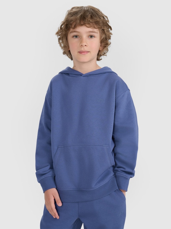 Chłopięca bluza dresowa nierozpinana z kapturem 4F 4FJRAW25TSWSM2490 - niebieska