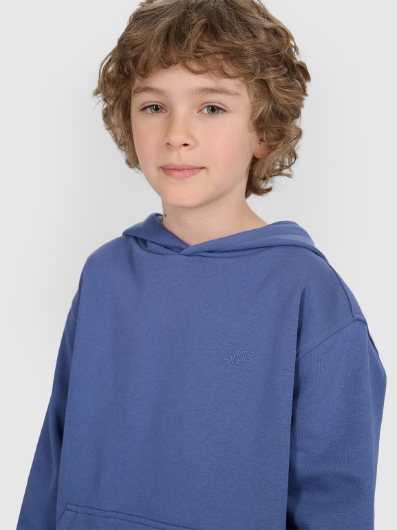 Chłopięca bluza dresowa nierozpinana z kapturem 4F 4FJRAW25TSWSM2490 - niebieska