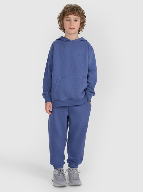 Chłopięca bluza dresowa nierozpinana z kapturem 4F 4FJRAW25TSWSM2490 - niebieska