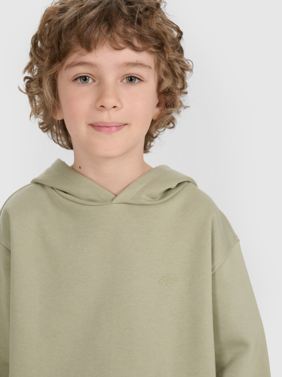 Chłopięca bluza dresowa nierozpinana z kapturem 4F 4FJRAW25TSWSM2490 - zielona