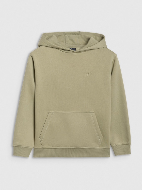 Chłopięca bluza dresowa nierozpinana z kapturem 4F 4FJRAW25TSWSM2490 - zielona