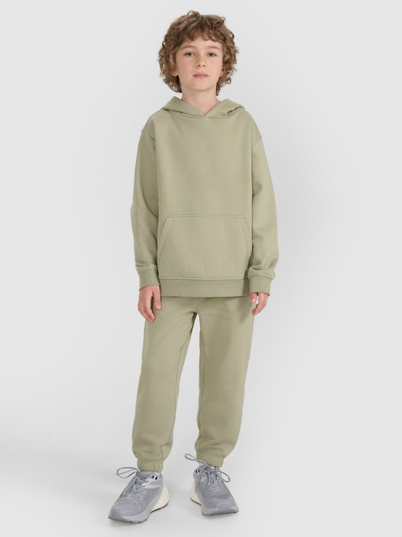Chłopięca bluza dresowa nierozpinana z kapturem 4F 4FJRAW25TSWSM2490 - zielona