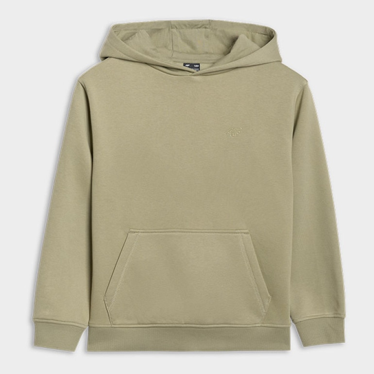 Chłopięca bluza dresowa nierozpinana z kapturem 4F 4FJRAW25TSWSM2490 - zielona