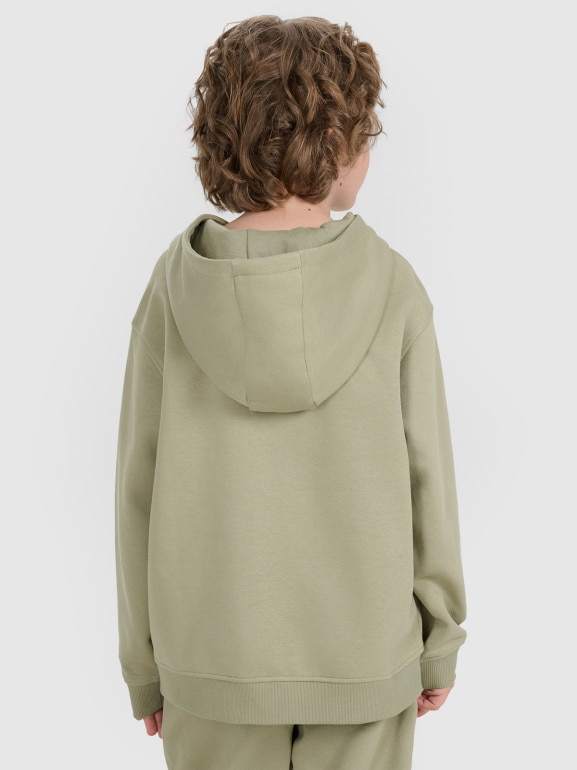 Chłopięca bluza dresowa nierozpinana z kapturem 4F 4FJRAW25TSWSM2490 - zielona