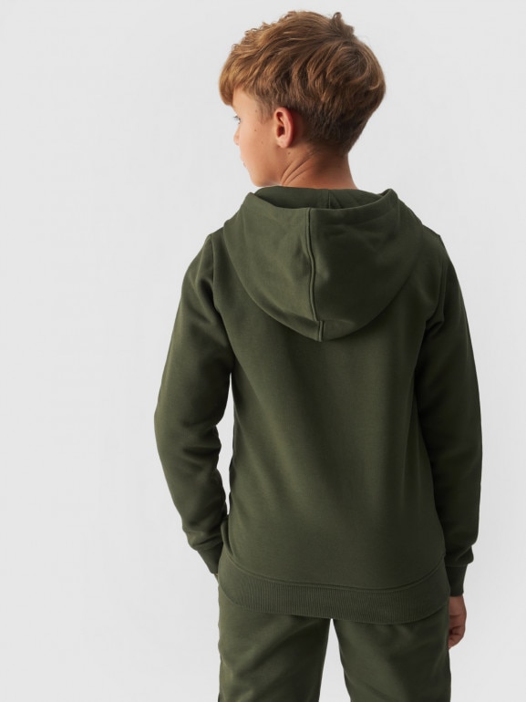 Chłopięca bluza dresowa nierozpinana z kapturem 4F 4FJWMM00TSWSM1292 - khaki