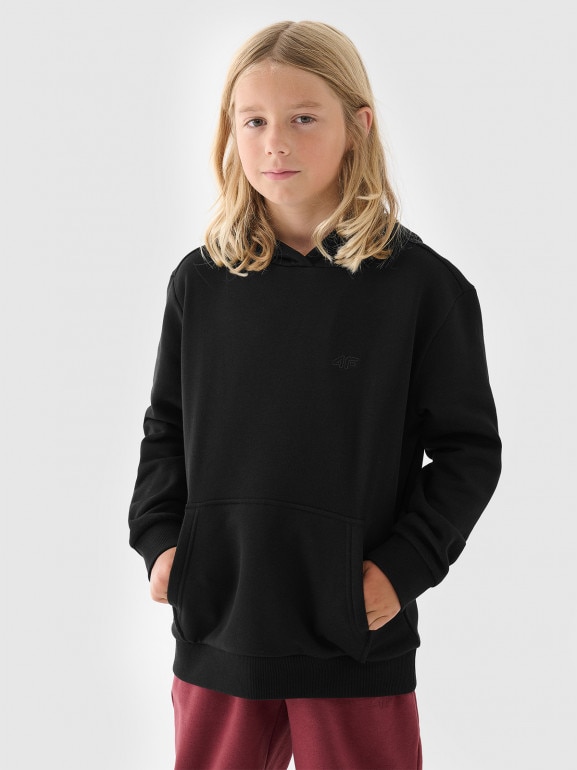 Chłopięca bluza dresowa nierozpinana z kapturem 4F 4FJWMM00TSWSM1860 - czarna 