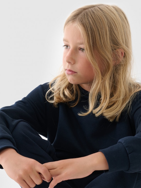 Chłopięca bluza dresowa nierozpinana z kapturem 4F 4FJWMM00TSWSM1860 - granatowa