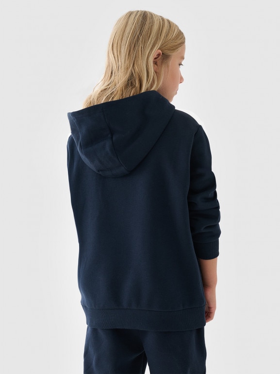 Chłopięca bluza dresowa nierozpinana z kapturem 4F 4FJWMM00TSWSM1860 - granatowa