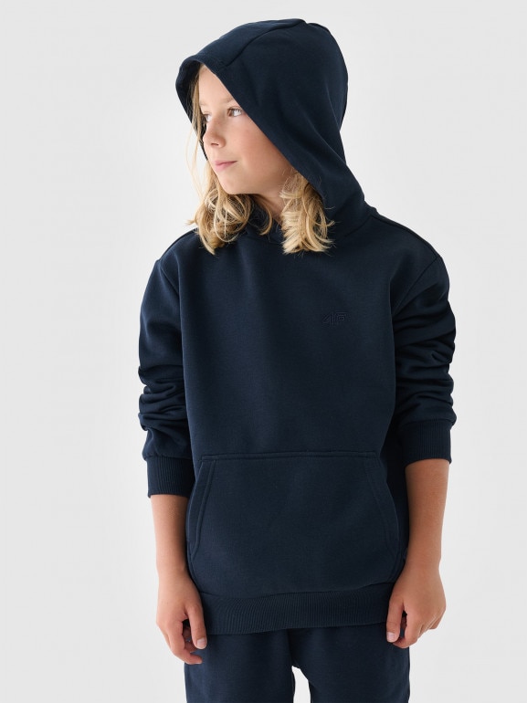 Chłopięca bluza dresowa nierozpinana z kapturem 4F 4FJWMM00TSWSM1860 - granatowa