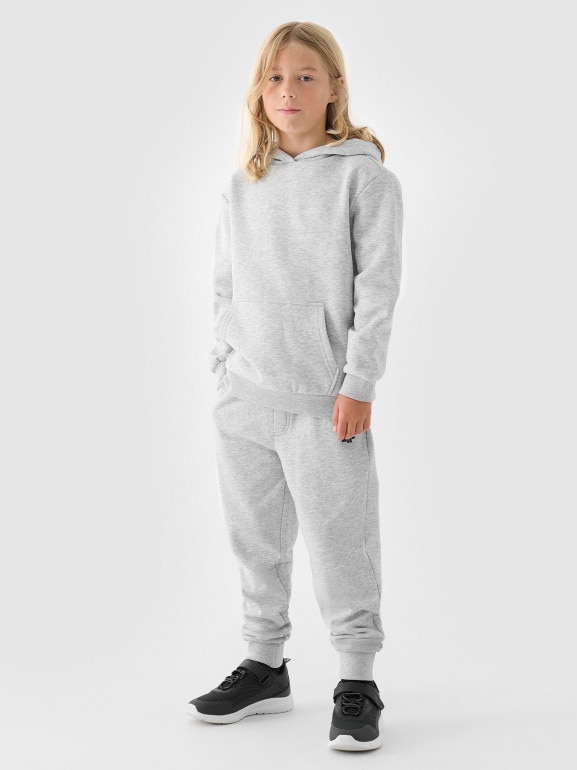 Chłopięca bluza dresowa nierozpinana z kapturem 4F 4FJWMM00TSWSM1860 - szara