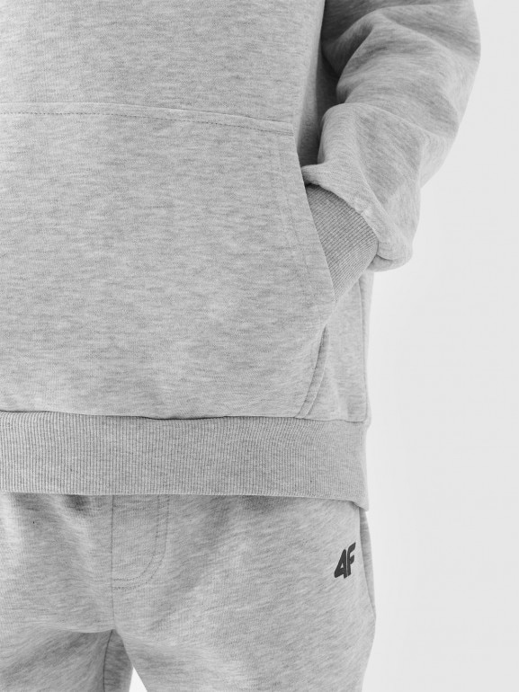 Chłopięca bluza dresowa nierozpinana z kapturem 4F 4FJWMM00TSWSM1860 - szara