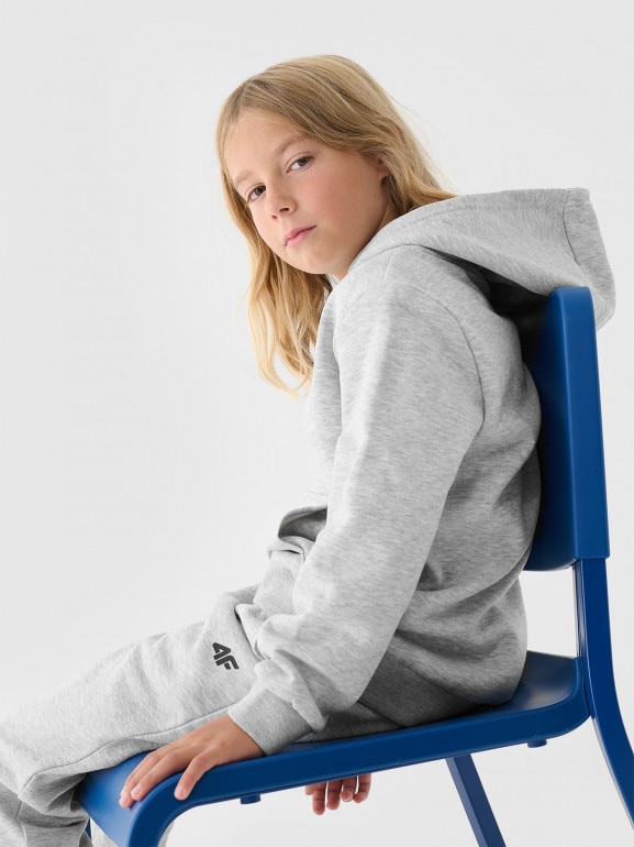 Chłopięca bluza dresowa nierozpinana z kapturem 4F 4FJWMM00TSWSM1860 - szara
