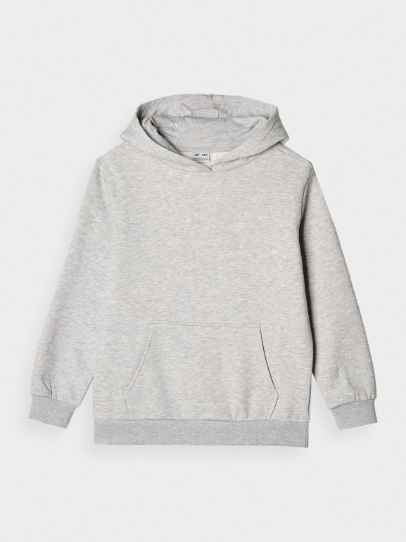 Chłopięca bluza dresowa nierozpinana z kapturem 4F 4FJWMM00TSWSM1860 - szara