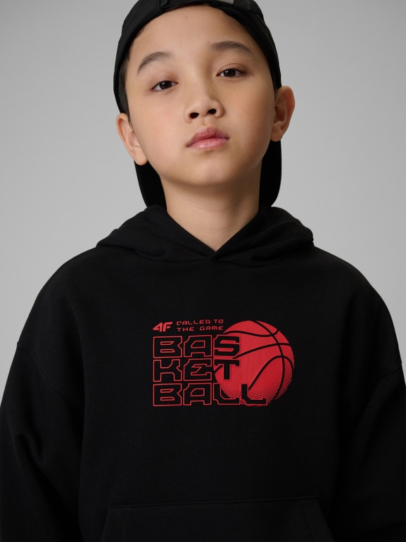 Chłopięca bluza dresowa nierozpinana z kapturem 4F 4FJWSS26TSWSM2321 - czarna