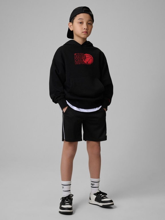 Chłopięca bluza dresowa nierozpinana z kapturem 4F 4FJWSS26TSWSM2321 - czarna