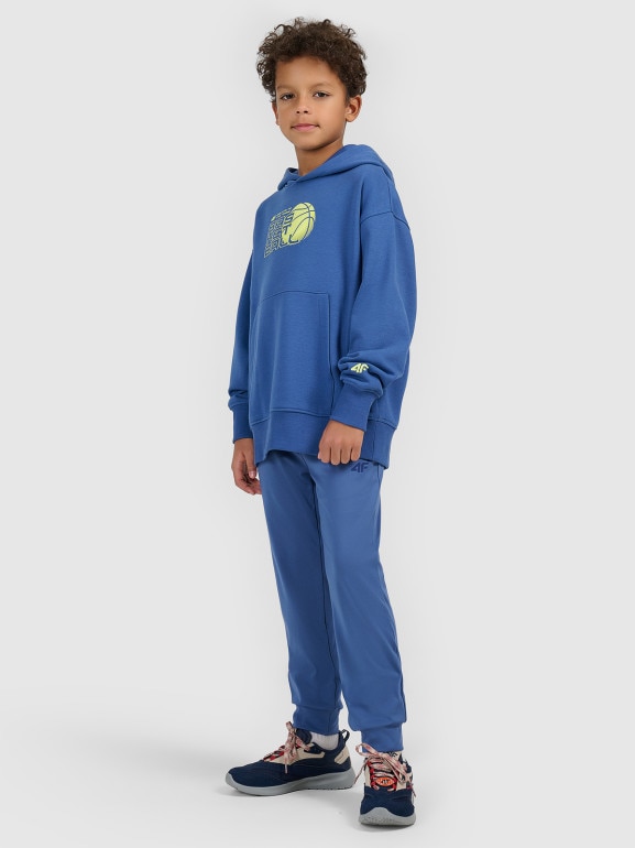 Chłopięca bluza dresowa nierozpinana z kapturem 4F 4FJWSS26TSWSM2321 - nebieska