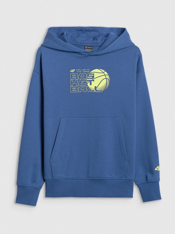 Chłopięca bluza dresowa nierozpinana z kapturem 4F 4FJWSS26TSWSM2321 - nebieska