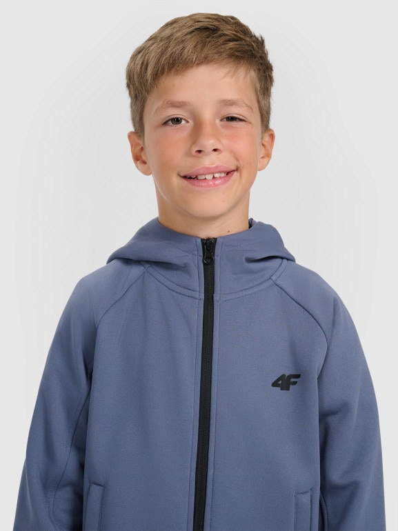 Chłopięca bluza dresowa rozpinana z kapturem 4F 4FJRAW25TSWSM2415 - granatowa