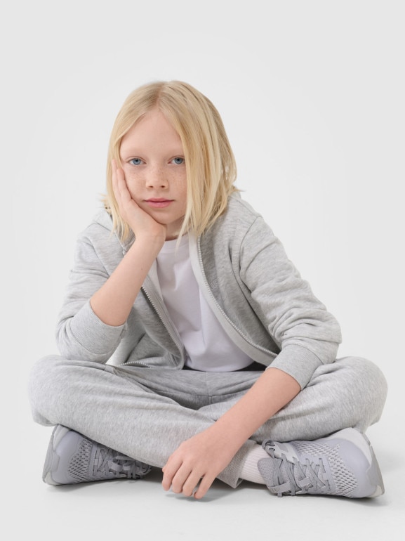 Chłopięca bluza dresowa rozpinana z kapturem 4F 4FJWMM00TSWSM1859 - szara