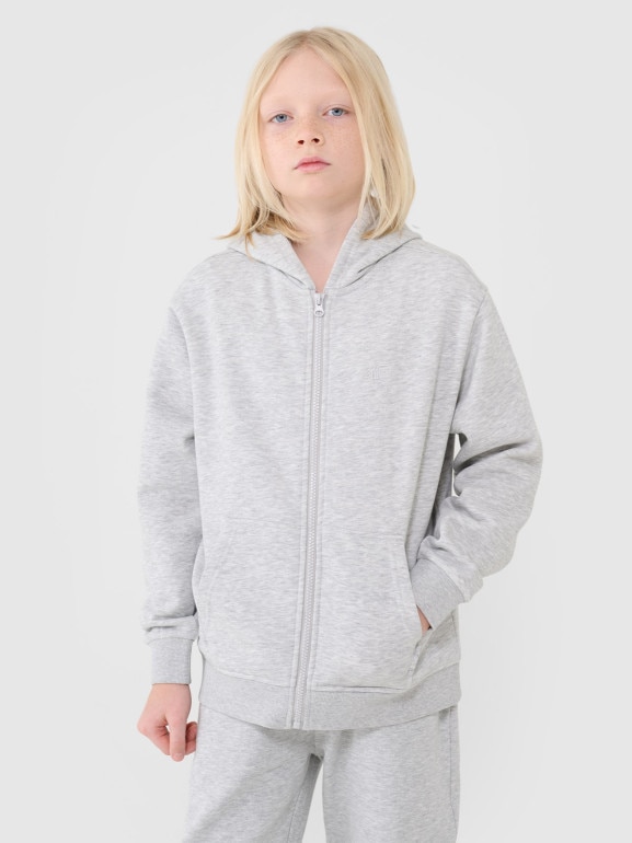 Chłopięca bluza dresowa rozpinana z kapturem 4F 4FJWMM00TSWSM1859 - szara