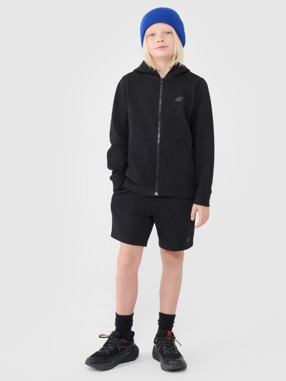 Chłopięca bluza dresowa rozpinana z kapturem 4F 4FJWSS25TSWSM1714 - czarna