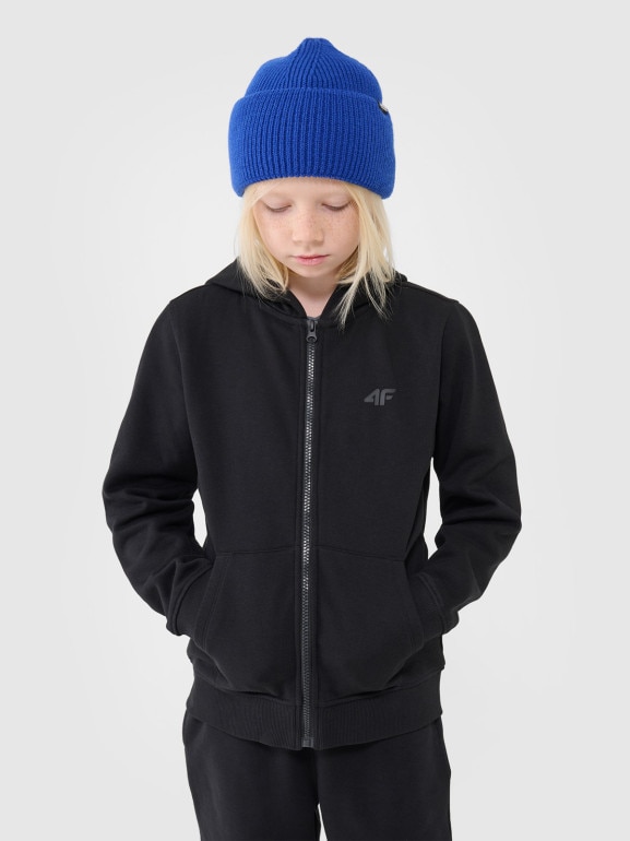 Chłopięca bluza dresowa rozpinana z kapturem 4F 4FJWSS25TSWSM1714 - czarna