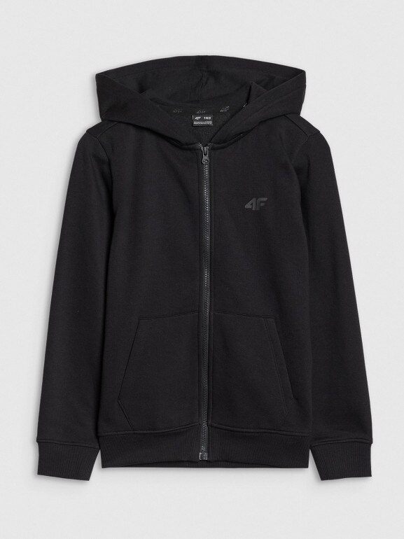 Chłopięca bluza dresowa rozpinana z kapturem 4F 4FJWSS25TSWSM1714 - czarna