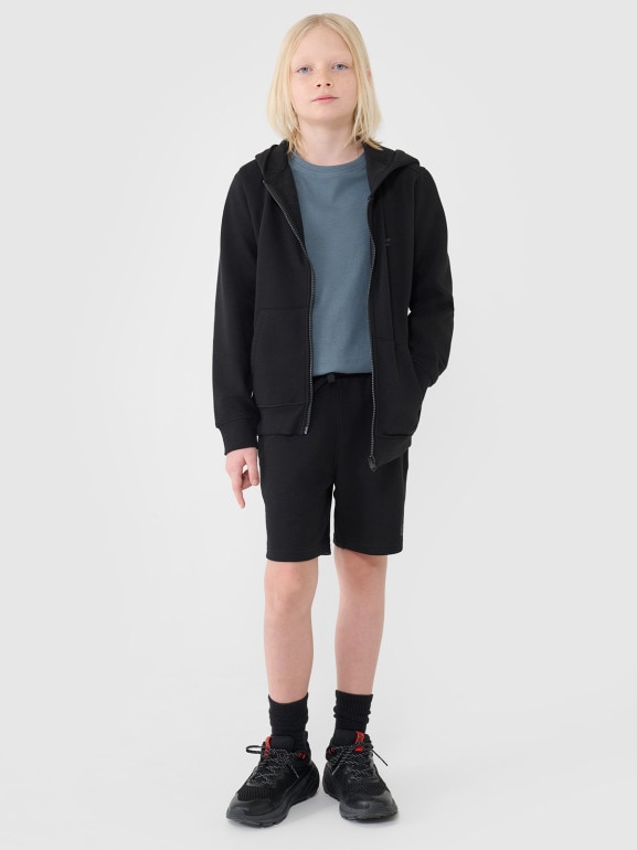 Chłopięca bluza dresowa rozpinana z kapturem 4F 4FJWSS25TSWSM1714 - czarna