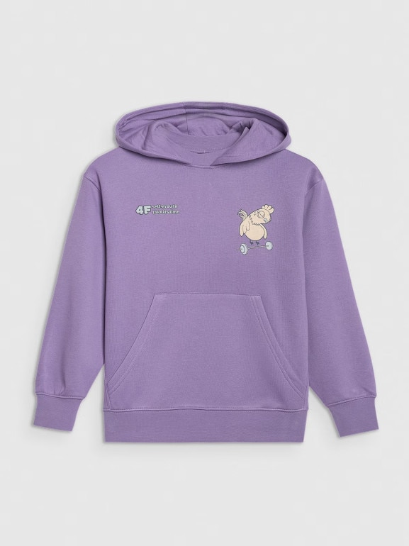 Chłopięca bluza nierozpinana z kapturem 4F 4FJRAW25TSWSM2447 - fioletowa