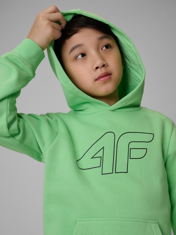 Chłopięca bluza nierozpinana z kapturem 4F 4FJRSS26TSWSM2748 - zielona