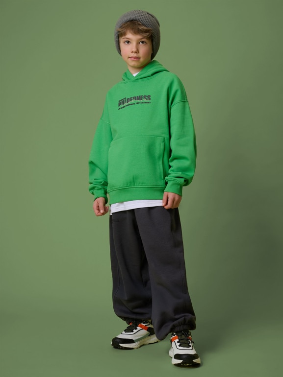 Chłopięca bluza nierozpinana z kapturem 4F 4FJRSS26TSWSM2826 - zielona