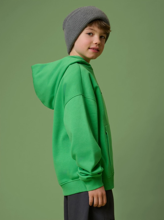 Chłopięca bluza nierozpinana z kapturem 4F 4FJRSS26TSWSM2826 - zielona