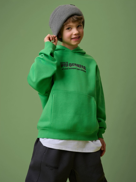 Chłopięca bluza nierozpinana z kapturem 4F 4FJRSS26TSWSM2826 - zielona