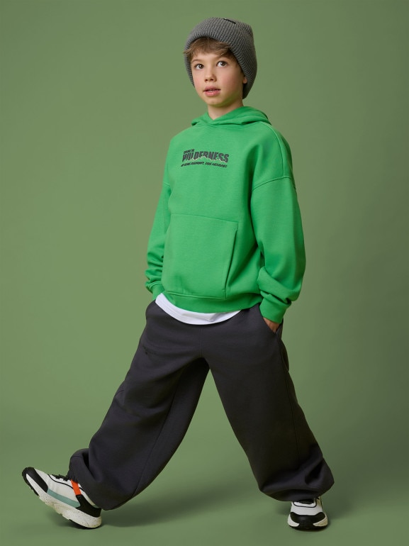 Chłopięca bluza nierozpinana z kapturem 4F 4FJRSS26TSWSM2826 - zielona